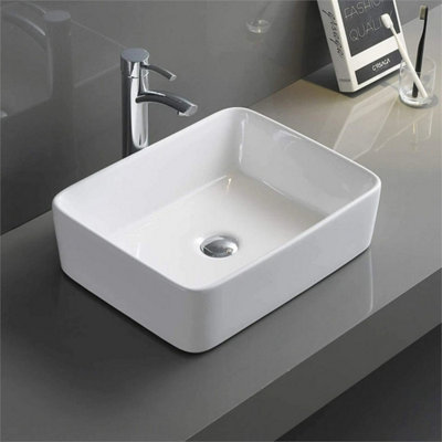 400x300x135mm Large Bathroom Counter Top Ceramic Wash Basin Cloakroom Gloss Sink Rectangular