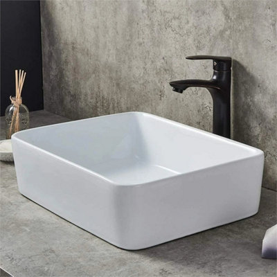 400x300x135mm Large Bathroom Counter Top Ceramic Wash Basin Cloakroom Gloss Sink Rectangular