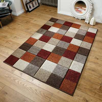 B&Q Chequered Geometric Modern Rug For Living Room, Bedroom And Dining Room-160Cm X 230Cm