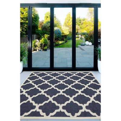 B&Q -  Trellis Gel Flatweave Blue Medium Area Rug 080/150Cm