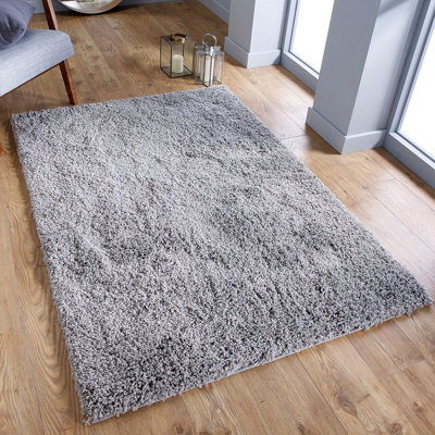 B&Q Modern Easy To Clean Plain Shaggy Rug For Dining Rug-120Cm X 170Cm Grey