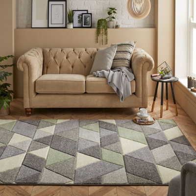 B&Q Modern Geometric Easy To Clean Rug For Dining Room-120Cm X 170Cm Green