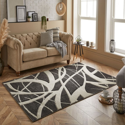Modern Optical 3D Charcoal Easy To Clean Abstract Rug For Dining Room-120Cm X 170Cm from B&Q