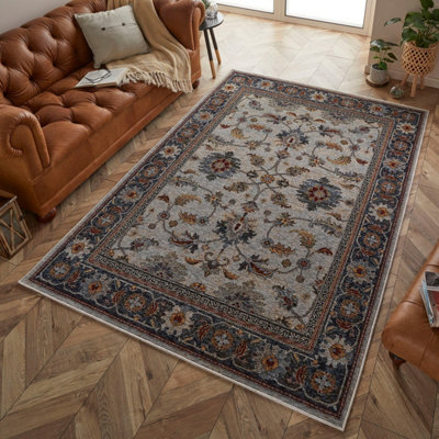 Luxurious Easy To Clean Bordered Floral Traditional Persian Rug For Living Room & Bedroom-200Cm X 285Cm from B&Q