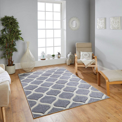 Grey Easy To Clean Geometric Modern Rug For Dining Room-200Cm X 285Cm from B&Q