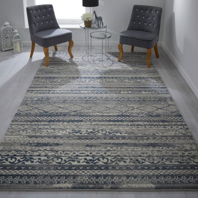 Modern Striped Easy To Clean Grey Contemporary Rug For Dining Room-120Cm X 170Cm from B&Q