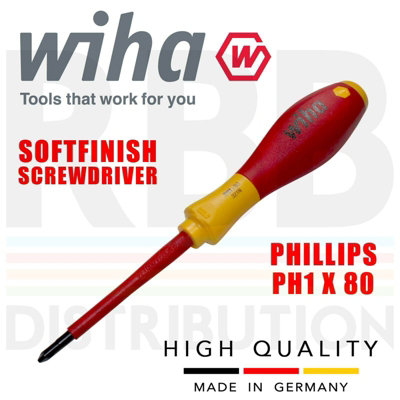 Wiha Phillips Screwdriver Ph1 80mm 1000V Vde Electrician Softfinish Grip 00847 from B&Q
