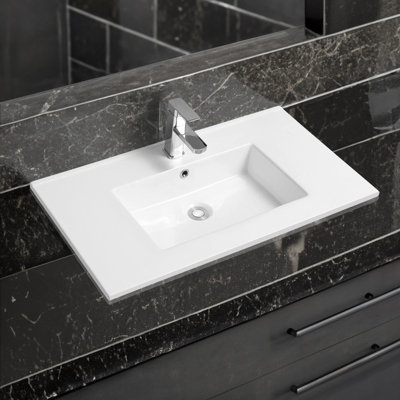 4012 Ceramic 81cm Thin Edge Inset Basin with Rectangular Bowl