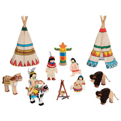 Goki Flexible Wooden PuppetsIndian Camp Village Figure Playset from B&Q