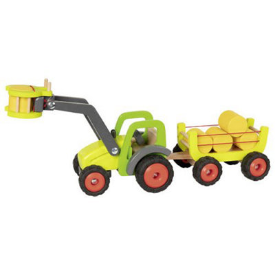 Childrens Wooden Toy Tractor Front-End Loader & Hay Wagon Kids Farm Play Set from B&Q