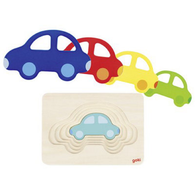 Goki Wooden Car Puzzle Layered Stacking Game Colourful Childrens Kids Toy from B&Q