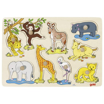 Goki Lift-Out Wooden Animal PuzzleZoo Giraffe Camel Flamingo from B&Q