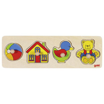 Goki Lift-Out Wooden Puzzle Colourful Ball House Duck Bear from B&Q