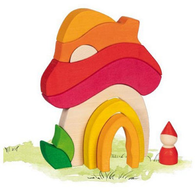 Childrens Wooden Stacking Tower Mushroom House Kids Colourful Wood Toy Playset from B&Q