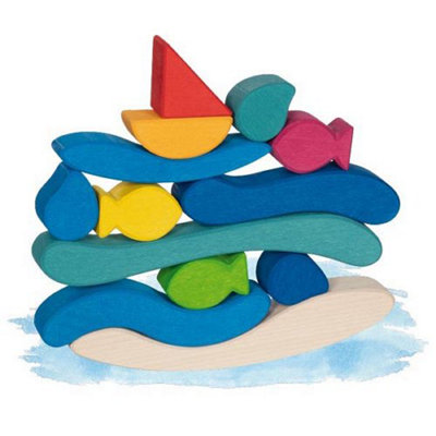 Childrens Wooden Building Bricks Water World Kids Stacking Wood Block Toy Age 3+ from B&Q