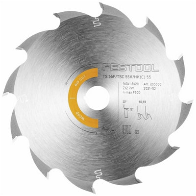 Festool 205550 160mm X 20mm 12T Panther Clean Wood Rip Cut Saw Blade Hw Pw12 from B&Q