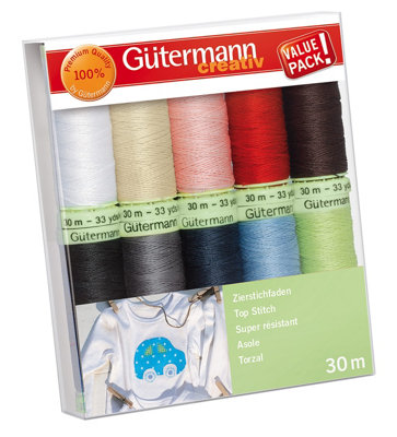 Groves Of Thames Tset T/stitch 10X30MThread Set: Top Stitch: 10 X 30M: AssortedGutermann from B&Q