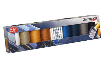 Groves Of Thames Tset Denim 8X100 NdlsThread Set: Denim: 8 X 100M And 5 Jeans Machine NeedlesGutermann from B&Q