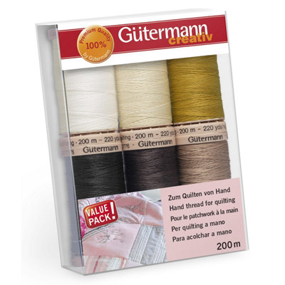 Gutermann Quilting Thread Set6X200M Natural ShadesWaxed 100% Cotton Hand Quilting Thread from B&Q