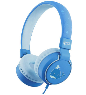 1001 Planet Buddies Kids Headphones, Foldable Wired On Ear Headphones For Kids With Microphone, 85Db Volume Limiter, Cute Whale