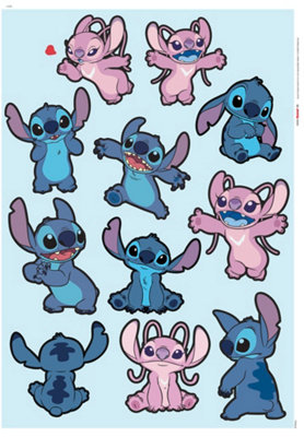 Komar Disney Stitch And Angel Happy Self-Adhesive Vinyl Foil Wall Stickers Pack Of 12 from B&Q