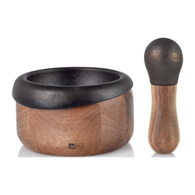 Adhoc Crush Mortar And Pestle 13CmBlack/brown from B&Q