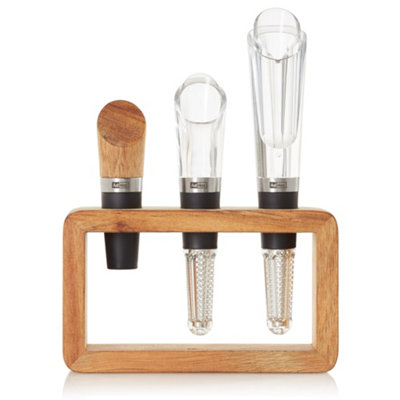 Adhoc 3 Piece Wine Aerator Stopper Pourer Set With Acacia Stand from B&Q