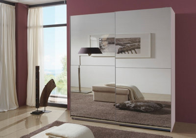 Quba White 135 Full Mirrored Sliding Wardrobe from B&Q