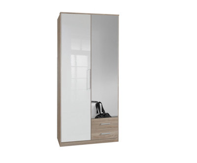 Omega Oak And White Gloss 2 Door 2 Drawer Wardrobe from B&Q