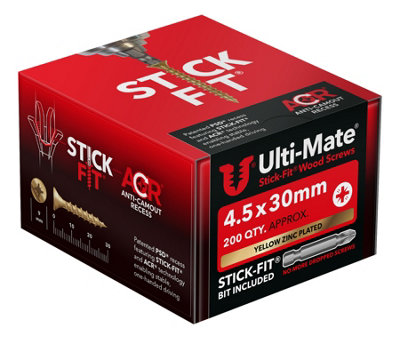 Ulti-Mate Stick-Fit Woodscrews (Yellow Zinc)4.5 X 70mm (Box 200 Pcs) from B&Q