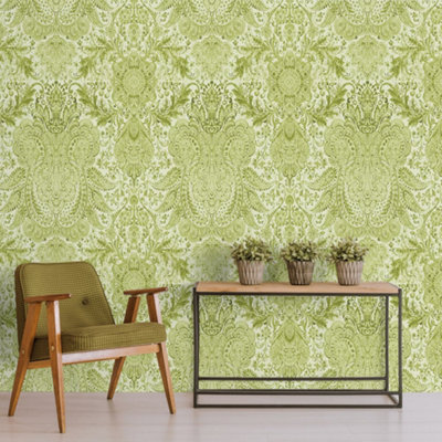 Galerie Tropical Collection Avacado Tahiti Inspired Damask Wallpaper Roll from B&Q