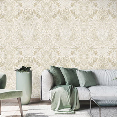 Galerie Tropical Collection Coconut Tahiti Inspired Damask Wallpaper Roll from B&Q