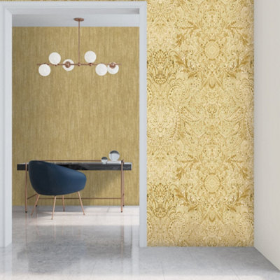 Galerie Tropical Collection Peanut Tahiti Inspired Damask Wallpaper Roll from B&Q