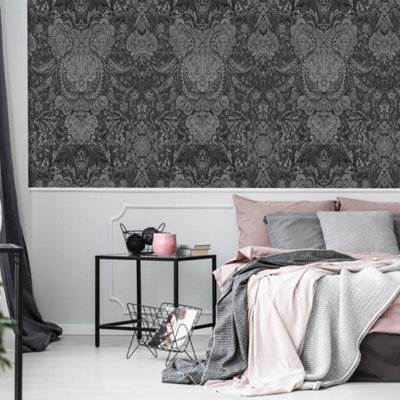 Galerie Tropical Collection Blackberry Tahiti Inspired Damask Wallpaper Roll from B&Q