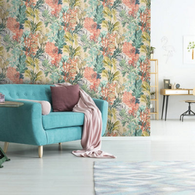 Galerie Tropical Collection Coconut Bora Bora Coral Inspired Wallpaper Rolll from B&Q