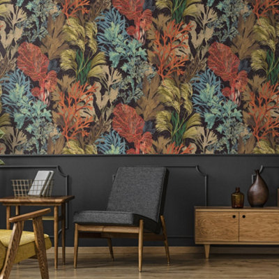 Galerie Tropical Collection Blackberry Bora Bora Coral Inspired Wallpaper Rolll from B&Q