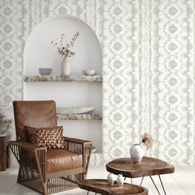 Galerie Crafted Cream Glimmery Batik Geometric Design Wallpaper Roll from B&Q