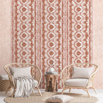 Galerie Crafted Pink Glimmery Batik Geometric Design Wallpaper Roll from B&Q