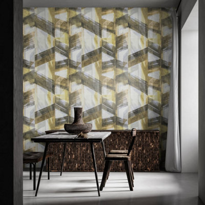 Galerie Crafted Yellow Glimmery Glaze Geometric Shards Design Wallpaper Roll from B&Q