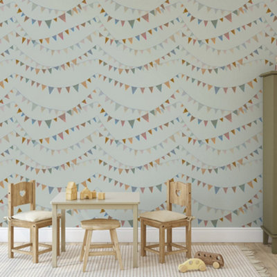 Galerie Great Kids Sage Smooth Glitter Garland Wallpaper Roll from B&Q