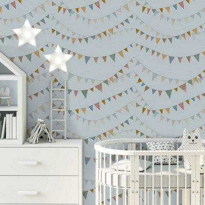 Galerie Great Kids Light Blue Smooth Glitter Garland Wallpaper Roll from B&Q