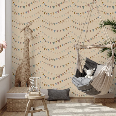 Galerie Great Kids Beige Smooth Glitter Garland Wallpaper Roll from B&Q