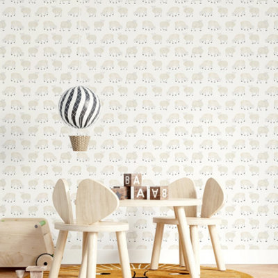 Galerie Great Kids White Smooth Glitter Sweet Sheep Wallpaper Roll from B&Q