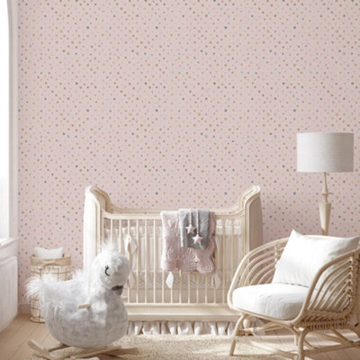 Galerie Great Kids Rose Smooth Glitter Watercolor Dots Wallpaper Roll from B&Q