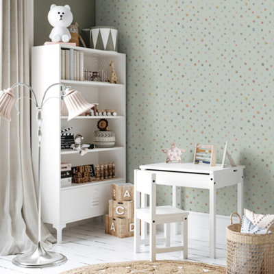 Galerie Great Kids Sage Smooth Glitter Watercolor Dots Wallpaper Roll from B&Q