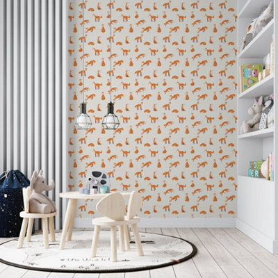 Galerie Great Kids White Smooth Glitter Friendly Foxes Wallpaper Roll from B&Q