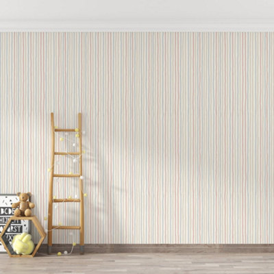 Galerie Great Kids White Smooth Glitter Stripes Wallpaper Roll from B&Q