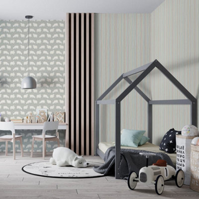 Galerie Great Kids Sage Smooth Glitter Stripes Wallpaper Roll from B&Q