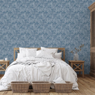 Galerie Azulejo Navy Bento Distressed Marble Crackle Wallpaper Roll from B&Q