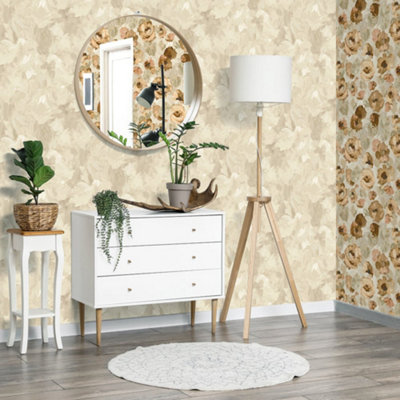 Galerie Julie Feels Home Beige Abstract Shimmery Plain Paeonia Wallpaper Roll from B&Q